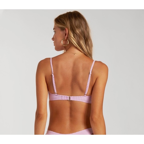 Billabong 💜 Lilac Check Underwire Bralette Bikini Top | Lowrider Bottoms - Picture 10 of 16